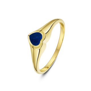 9ct Yellow Gold with Heart Blue Lapis set in an Heart Shaped Signet Ring