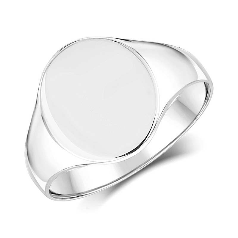 9ct White Gold Light Weight Oval Shape Signet Ring