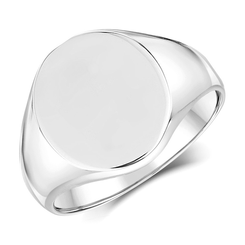 9ct White Gold Heavy Weight Oval Shape Signet Ring