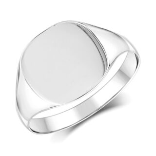 9ct White Gold Light Weight Cushion Shape Signet Ring