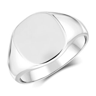 9ct White Gold Heavy Weight Cushion Shape Signet Ring