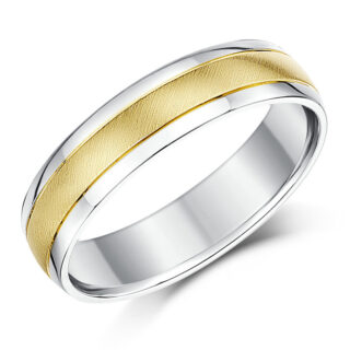 5mm 9ct White Gold Edges and Yellow Gold Matt Center Court Wedding Ring