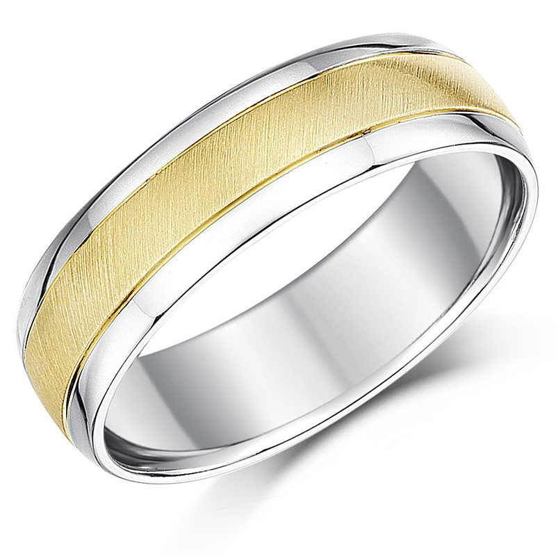 6mm Silver Edges and 9ct Yellow Gold Matt Center Court Wedding Ring