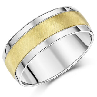 8mm Silver Edges and 9ct Yellow Gold Matt Center Court Wedding Ring