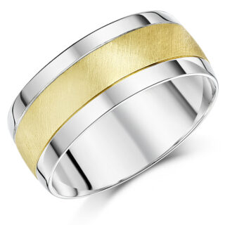 9mm Silver Edges and 9ct Yellow Gold Matt Center Court Wedding Ring