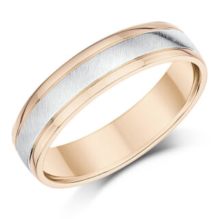 5mm 18ct Rose Gold Edges and White Gold Matt Center Court Wedding Ring