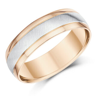 6mm 18ct Rose Gold Edges and White Gold Matt Center Court Wedding Ring