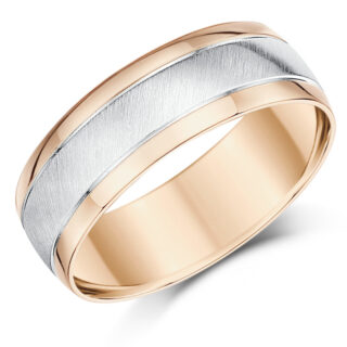 7mm 9ct Rose Gold Edges and White Gold Matt Center Court Wedding Ring