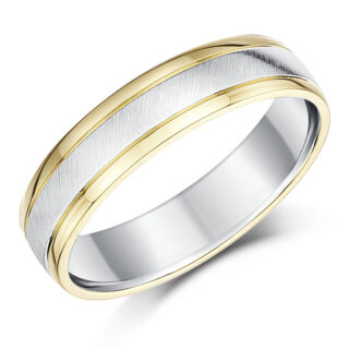 5mm 9ct Yellow Gold Edges and Silver Matt Center Court Wedding Ring