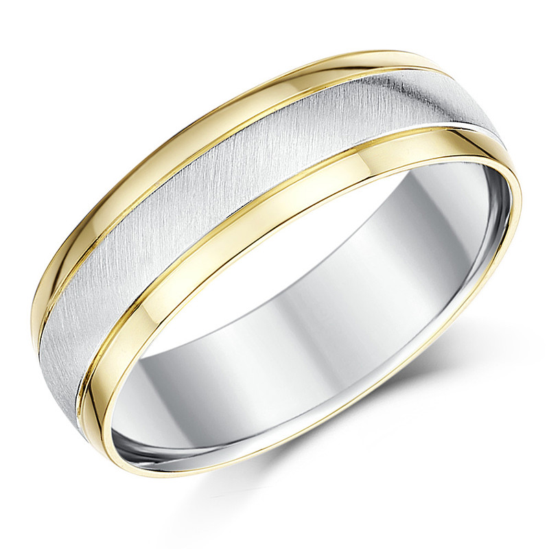 6mm 9ct Yellow Gold Edges and Silver Matt Center Court Wedding Ring