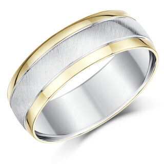 7mm 9ct Yellow Gold Edges and Silver Matt Center Court Wedding Ring