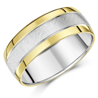 8mm 9ct Yellow Gold Edges and Silver Matt Center Court Wedding Ring