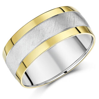 9mm 9ct Yellow Gold Edges and Silver Matt Center Court Wedding Ring