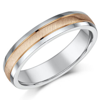 4mm Silver Edges and 9ct Rose Gold Matt Center Court Wedding Ring