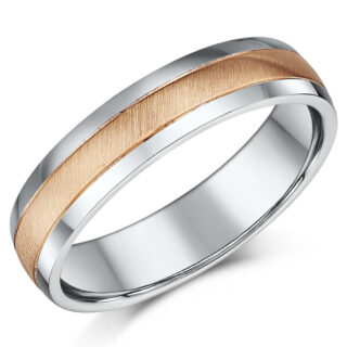 5mm Silver Edges and 9ct Rose Gold Matt Center Court Wedding Ring