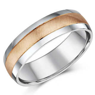 6mm Silver Edges and 9ct Rose Gold Matt Center Court Wedding Ring