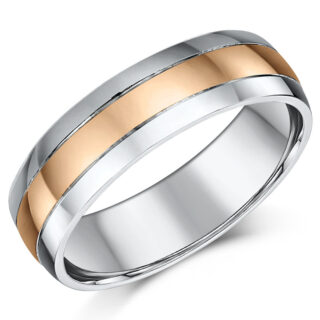 6mm Silver Edges and 9ct Rose Gold Center Court Wedding Ring